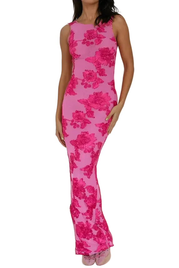 Robe Maxi Femme Sans Manches à Motif Floral-Maxi Dress-Gigié