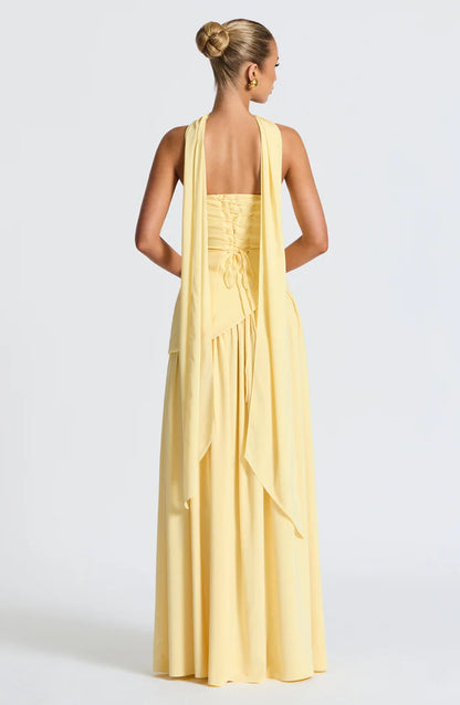 Robe maxi pour femmes sans bretelles avec taille asymétrique et fente-Maxi Dress-Gigié