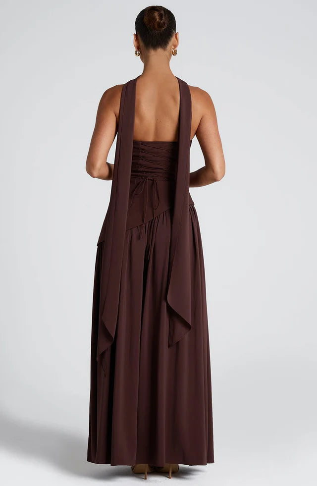 Robe maxi pour femmes sans bretelles avec taille asymétrique et fente-Maxi Dress-Gigié