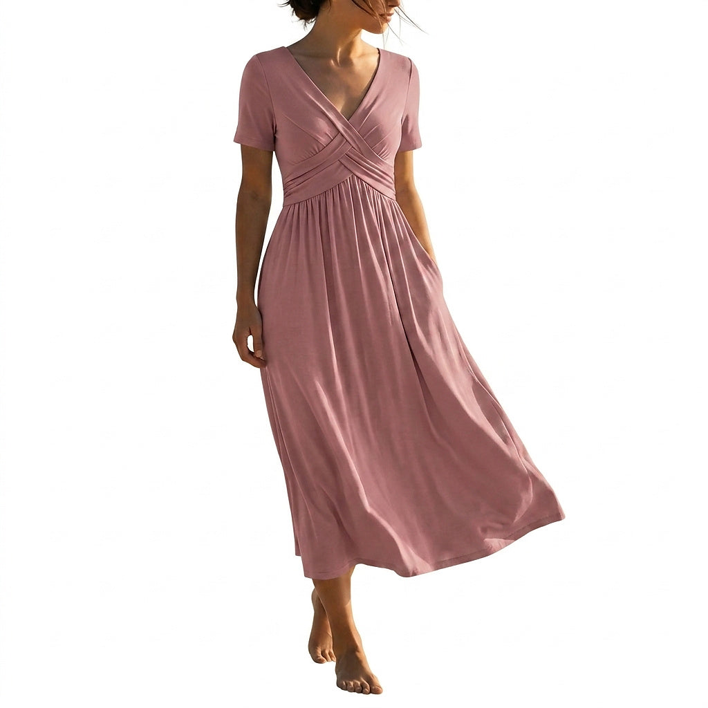 Robe midi à col en V pour femme avec détail portefeuille 1
