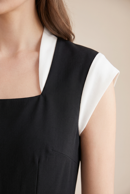 Robe midi à encolure carrée pour femme avec nœud contrastant 4