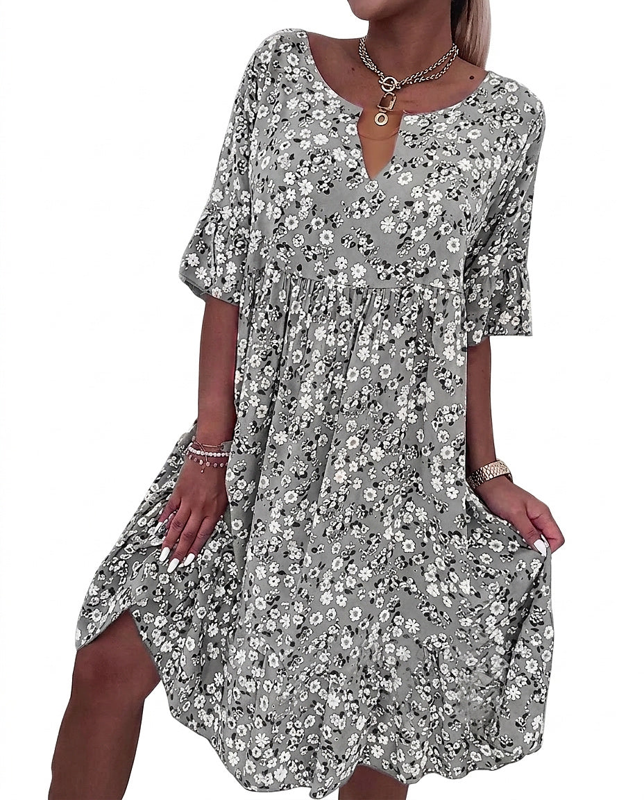Robe midi à imprimé floral pour femme avec col en V 2