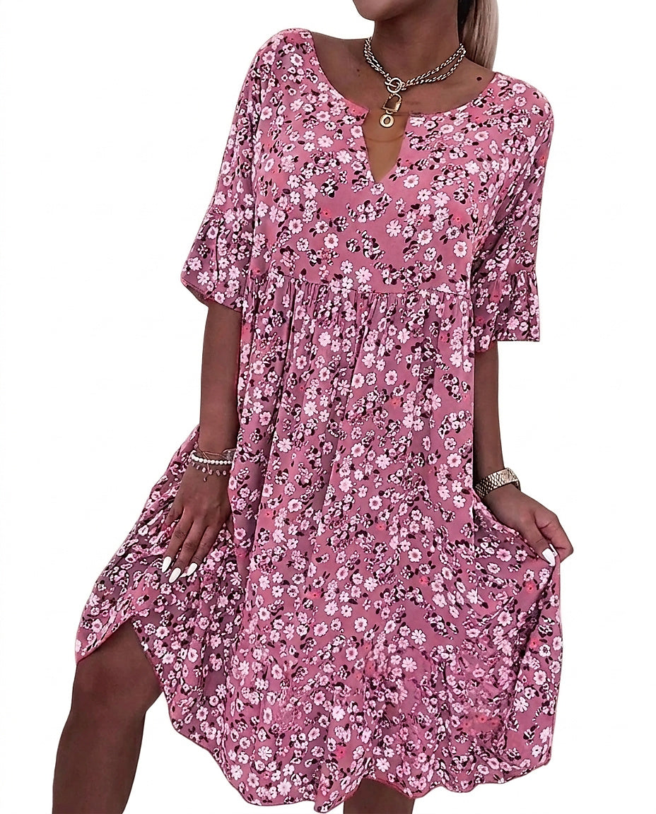 Robe midi à imprimé floral pour femme avec col en V 1