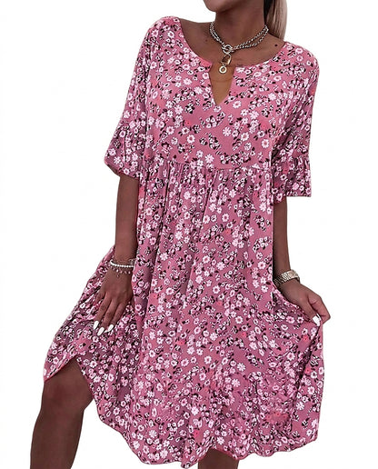 Robe midi à imprimé floral pour femme avec col en V 1