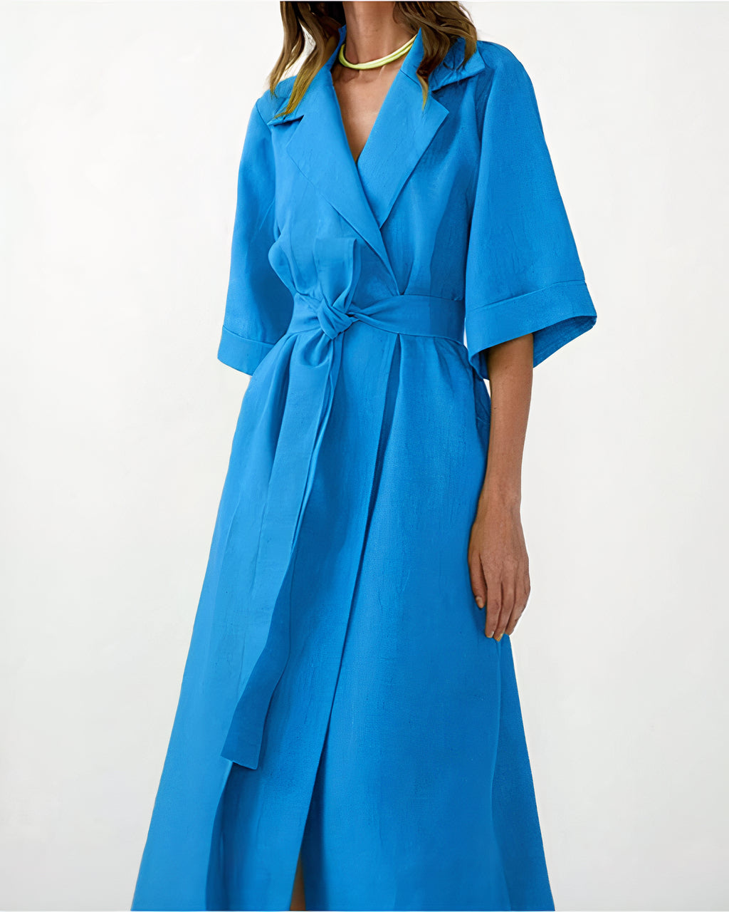 Robe Midi Cache-Cœur avec Col à Revers pour femme, Manches Larges et Ceinture à Nouer-Midi Dress-Gigié