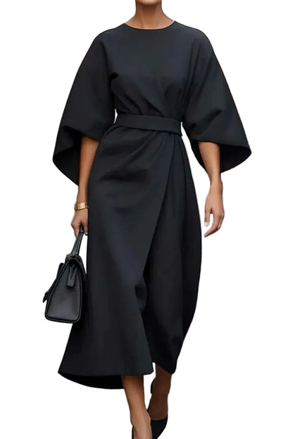 Robe Midi Ceinturée à Manches Amples pour femmes-Midi Dress-Gigié