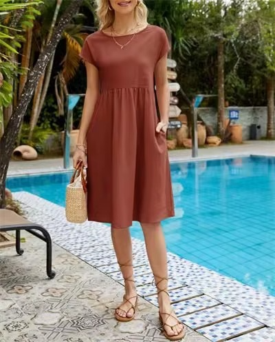 Robe Midi Femme Manches Courtes-Gigié