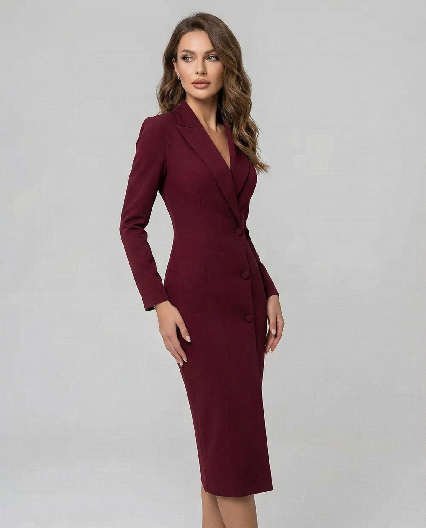 Robe midi femme avec col à revers et fermeture boutonnée-Midi Dress-Gigié