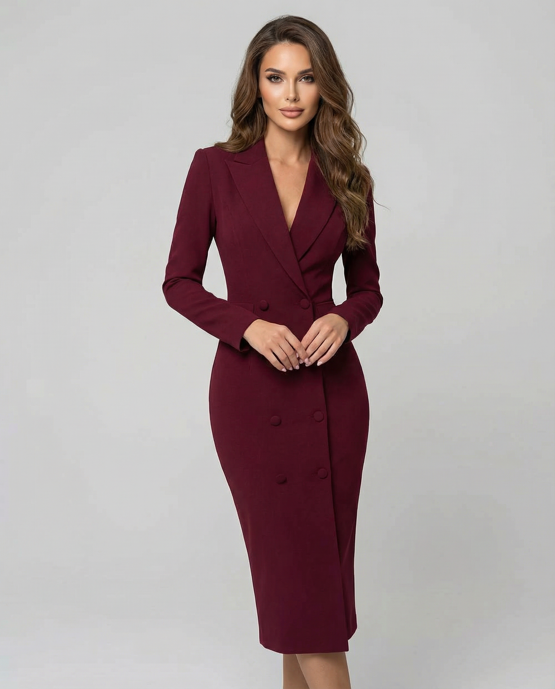 Robe midi femme avec col à revers et fermeture boutonnée-Midi Dress-Gigié