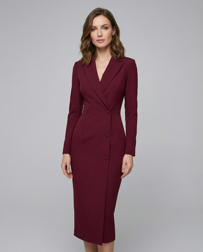 Robe midi femme avec col à revers et fermeture boutonnée-Midi Dress-Gigié