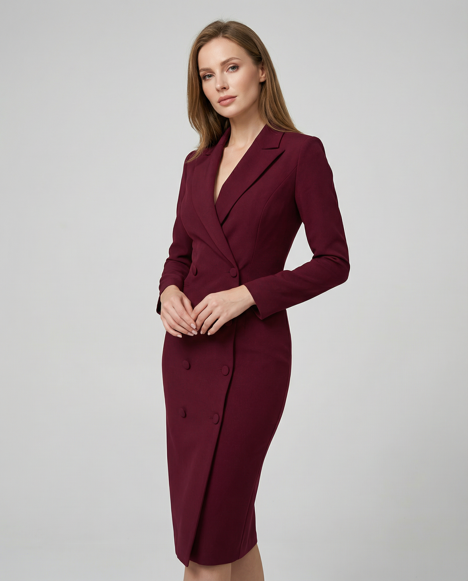 Robe midi femme avec col à revers et fermeture boutonnée-Midi Dress-Gigié