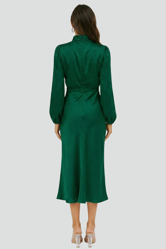 Robe midi femme avec col montant et manches longues-Midi Dress-Gigié