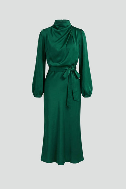 Robe midi femme avec col montant et manches longues-Midi Dress-Gigié