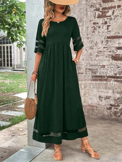 Robe midi femme avec col rond et manches mi-longues-Maxi Dress-Gigié