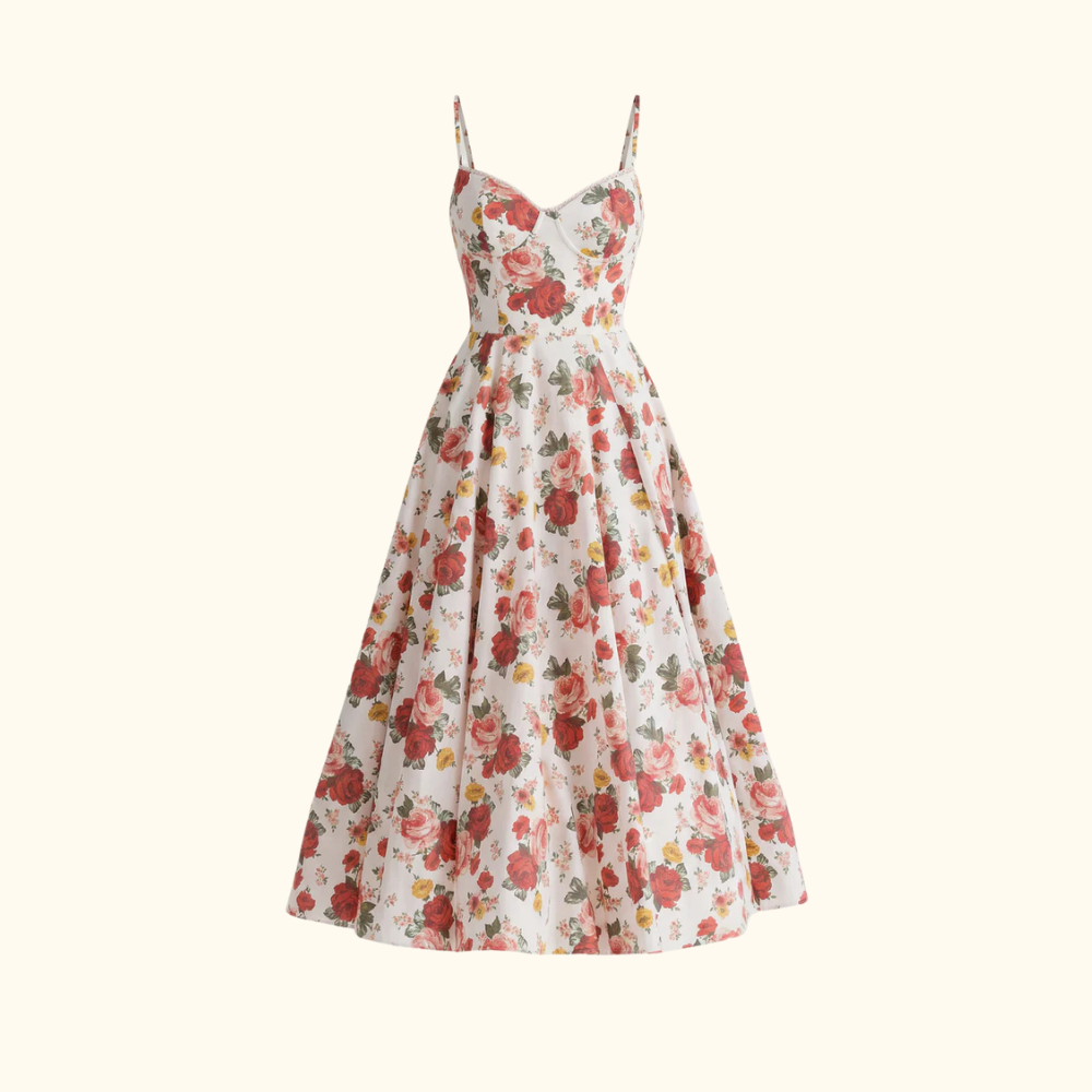Robe midi femme avec corsage structuré et fines bretelles-Midi Dress-Gigié