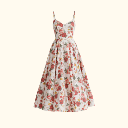 Robe midi femme avec corsage structuré et fines bretelles-Midi Dress-Gigié