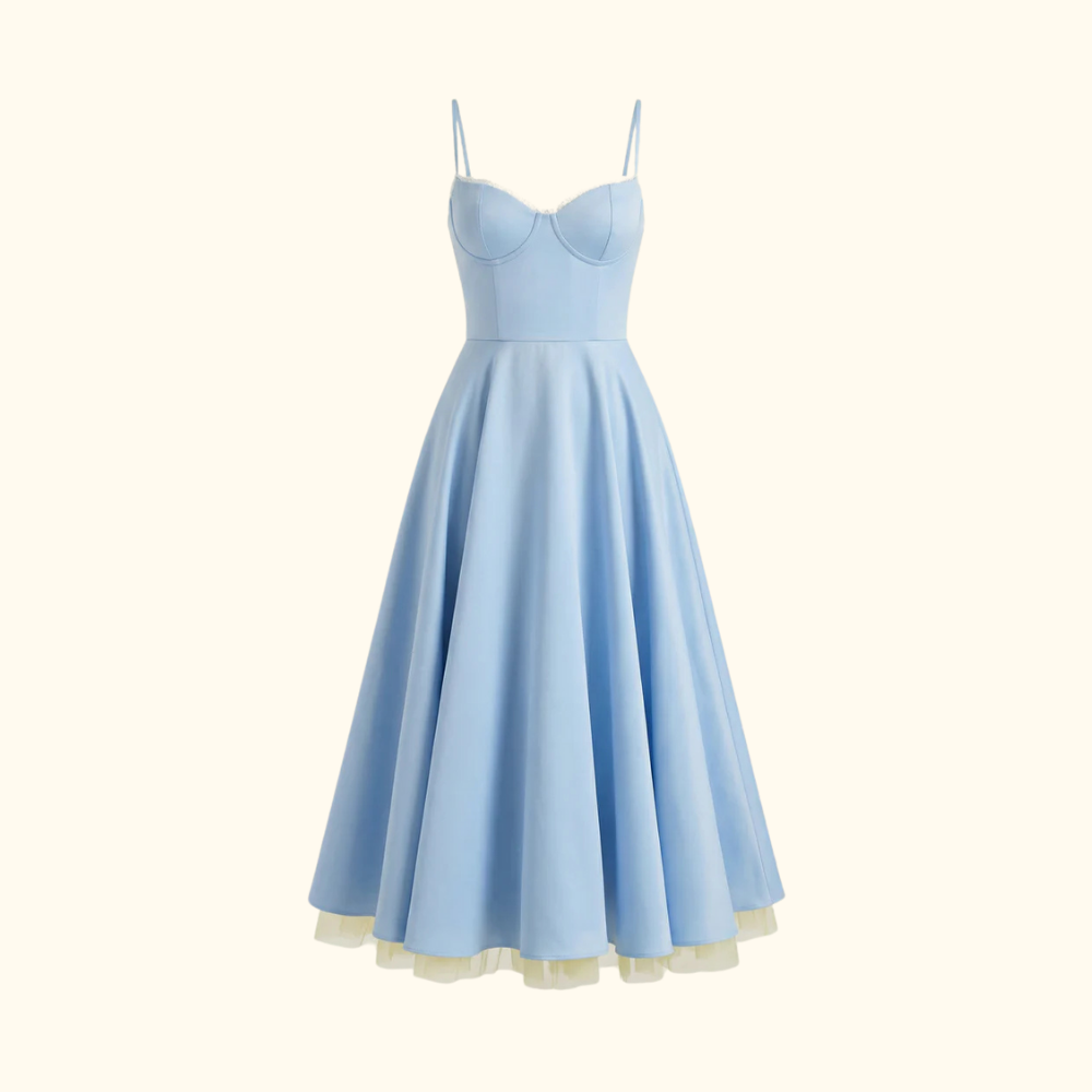 Robe midi femme avec corsage structuré et fines bretelles-Midi Dress-Gigié