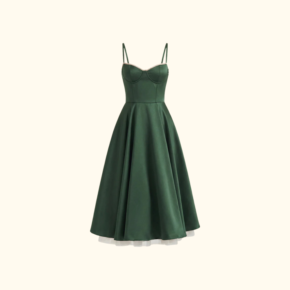 Robe midi femme avec corsage structuré et fines bretelles-Midi Dress-Gigié