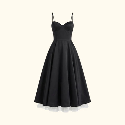 Robe midi femme avec corsage structuré et fines bretelles-Midi Dress-Gigié
