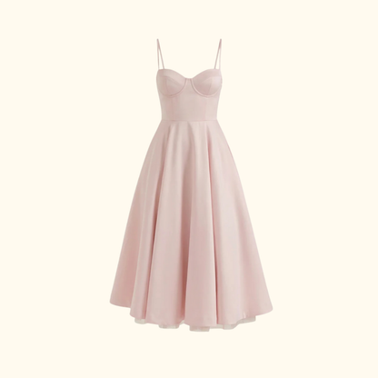 Robe midi femme avec corsage structuré et fines bretelles-Midi Dress-Gigié