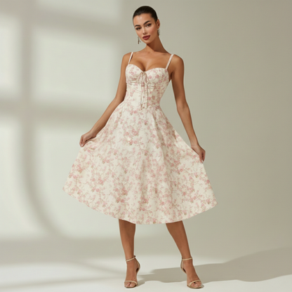 Robe midi femme avec décolleté cœur et bretelles-Midi Dress-Gigié