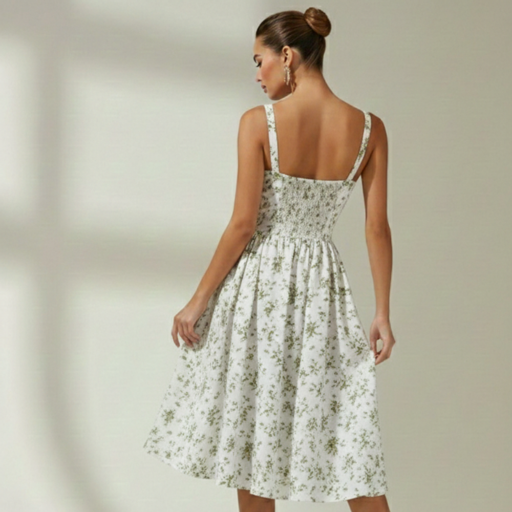 Robe midi femme avec décolleté cœur et bretelles-Midi Dress-Gigié