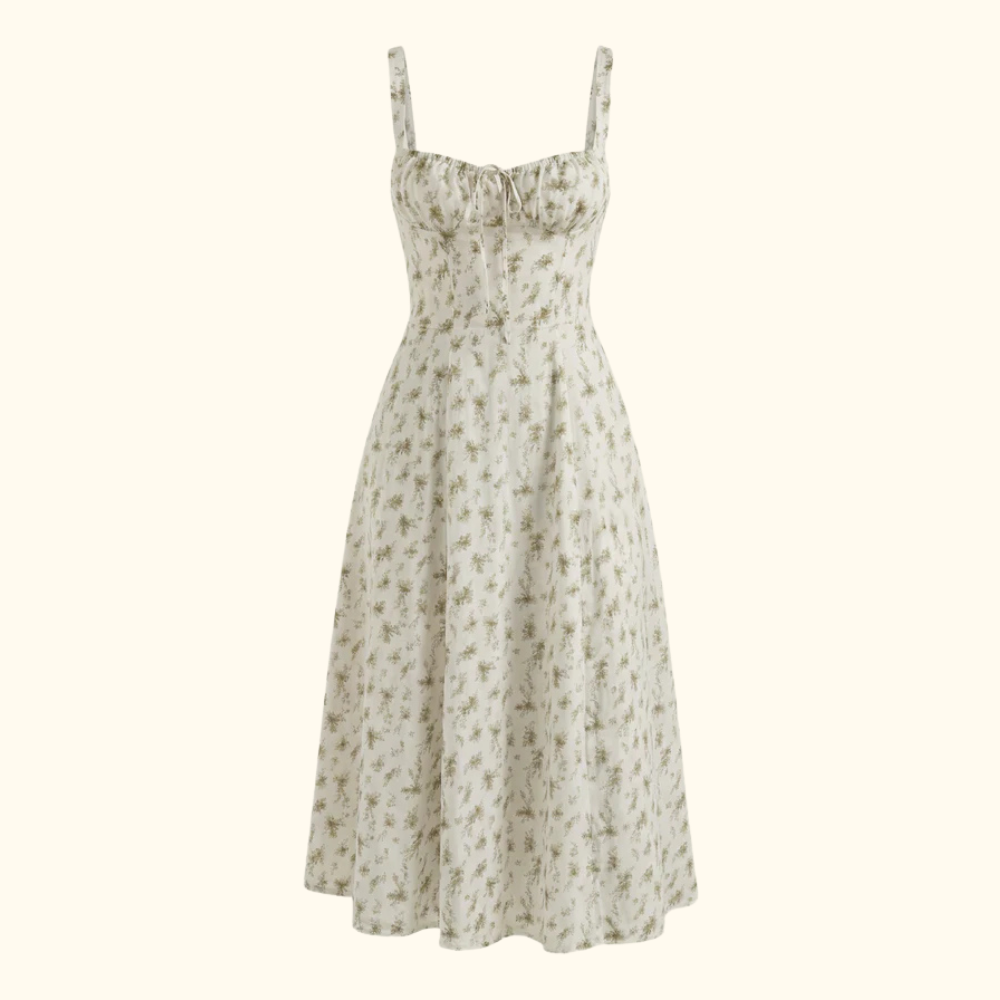 Robe midi femme avec décolleté cœur et bretelles-Midi Dress-Gigié
