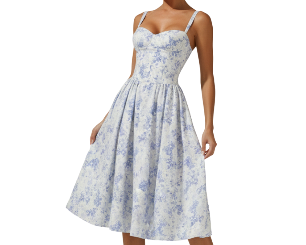 Robe midi femme avec décolleté cœur et bretelles-Midi Dress-Gigié