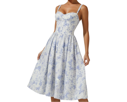 Robe midi femme avec décolleté cœur et bretelles-Midi Dress-Gigié