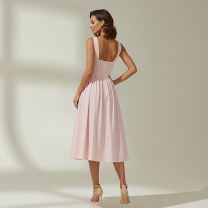 Robe midi femme avec décolleté en V profond et design sans manches-Midi Dress-Gigié