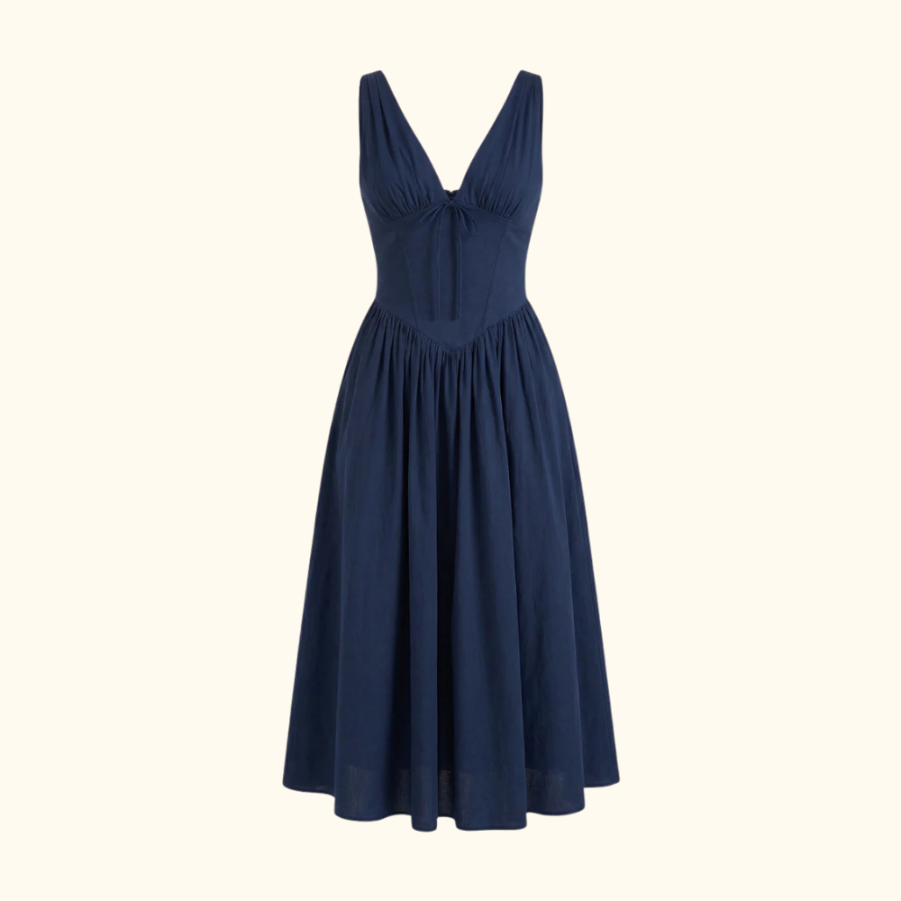 Robe midi femme avec décolleté en V profond et design sans manches-Midi Dress-Gigié