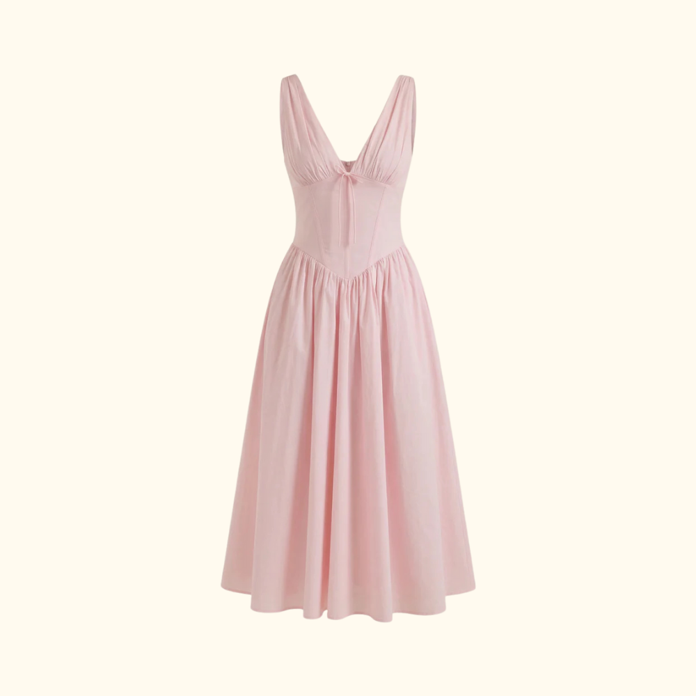Robe midi femme avec décolleté en V profond et design sans manches-Midi Dress-Gigié