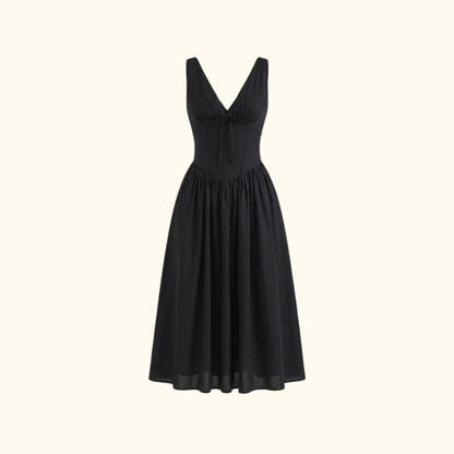 Robe midi femme avec décolleté en V profond et design sans manches-Midi Dress-Gigié