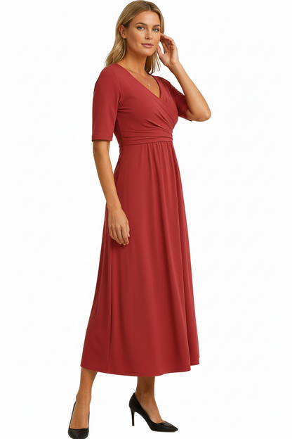 Robe midi femme avec haut cache-cœur et manches courtes-Midi Dress-Gigié