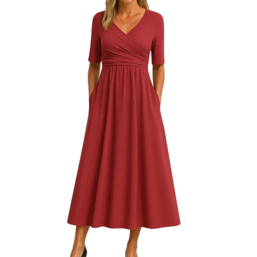 Robe midi femme avec haut cache-cœur et manches courtes-Midi Dress-Gigié