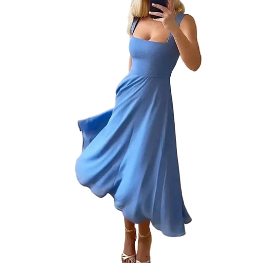 Robe Midi Femme Col Carré Invitée Mariage-Gigié