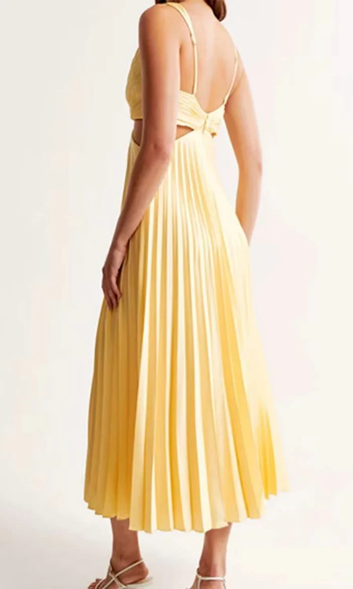 Robe Midi Femme col en V avec jupe plissée-Midi Dress-Gigié
