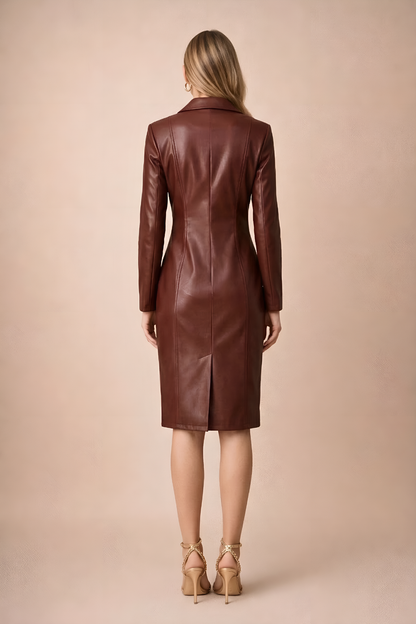 Robe Midi Femme Style Blazer à Manches Longues avec Double Boutonnage-Midi Dress-Gigié