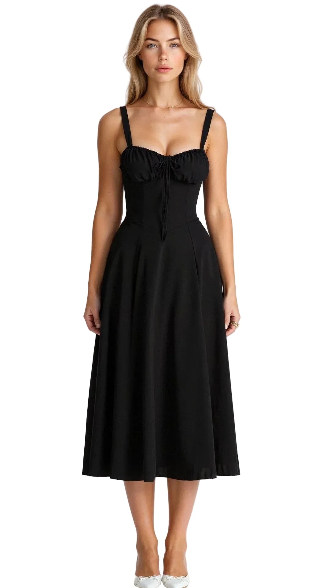 Robe midi femme style corset à motif floral-Midi Dress-Gigié
