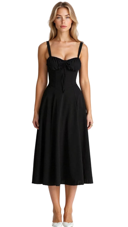 Robe midi femme style corset à motif floral-Midi Dress-Gigié