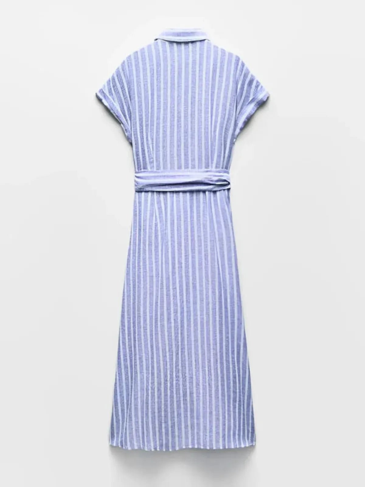 Robe Midi Rayée Femme avec Boutonnage Frontal-Midi Dress-Gigié