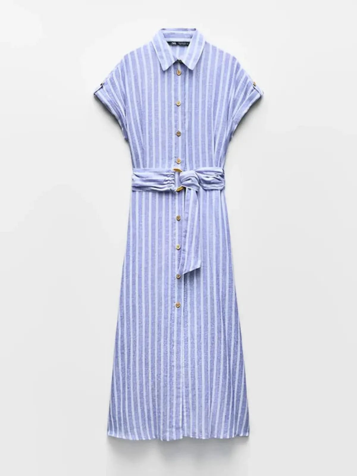 Robe Midi Rayée Femme avec Boutonnage Frontal-Midi Dress-Gigié