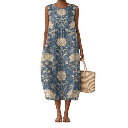 Robe midi sans manches à imprimé floral pour femme 1