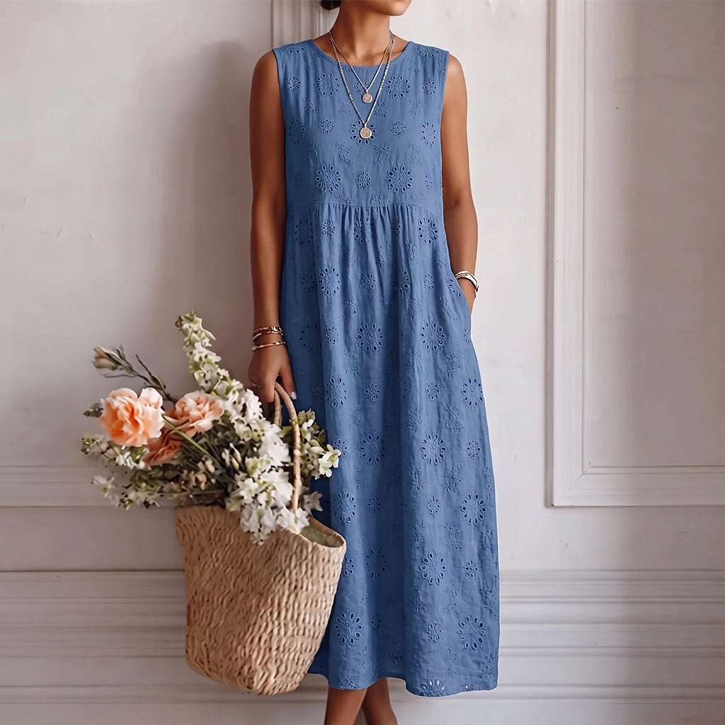 Robe midi sans manches pour femme avec broderie anglaise 1