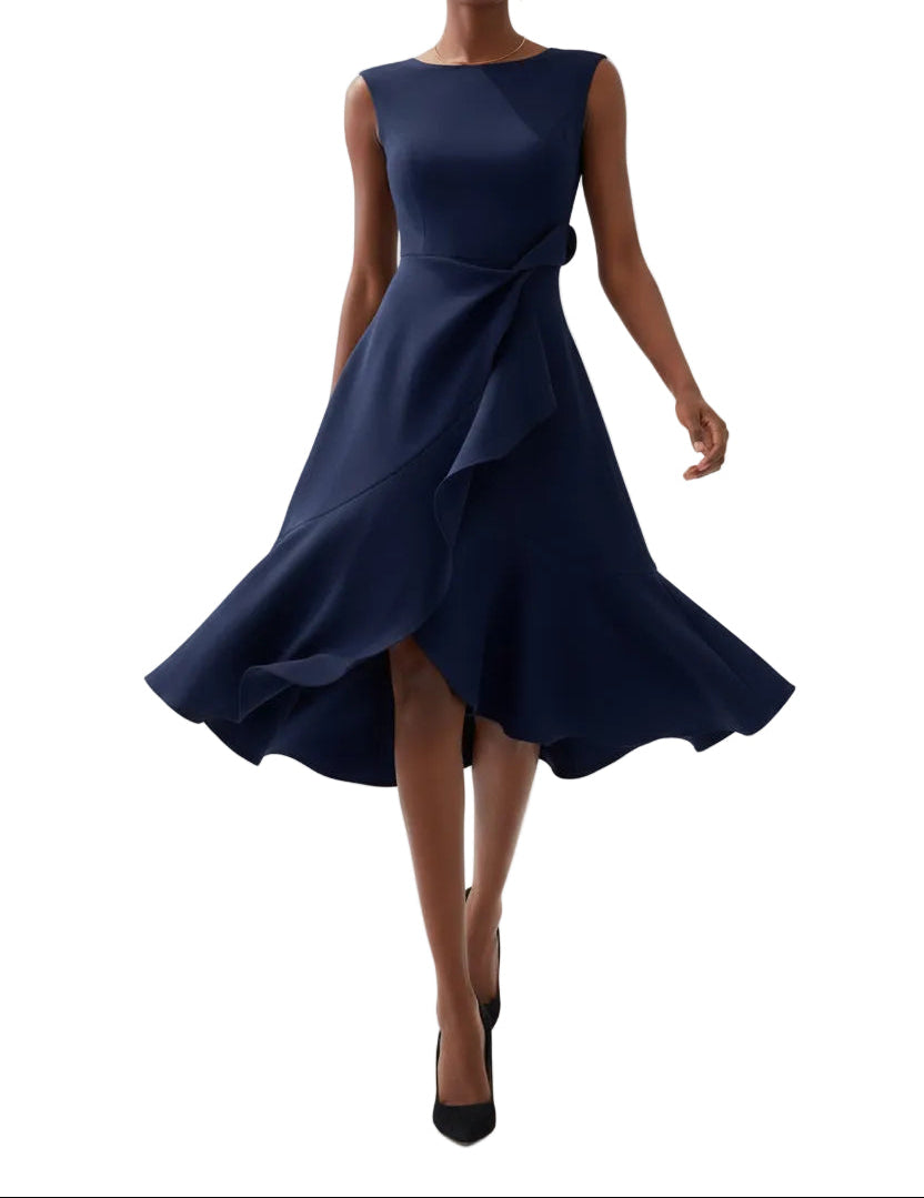 Robe Midi Sans Manches pour Femme avec Drapé Asymétrique à la Taille et Ourlet Évasé-Midi Dress-Gigié
