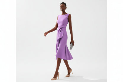 Robe Midi Sans Manches pour Femme avec Drapé Asymétrique à la Taille et Ourlet Évasé-Midi Dress-Gigié