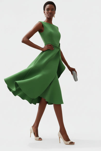 Robe Midi Sans Manches pour Femme avec Drapé Asymétrique à la Taille et Ourlet Évasé-Midi Dress-Gigié