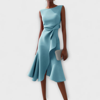 Robe Midi Sans Manches pour Femme avec Drapé Asymétrique à la Taille et Ourlet Évasé-Midi Dress-Gigié