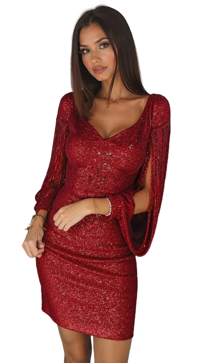 Robe Mini à Manches Frangées-Mini Dress-Gigié
