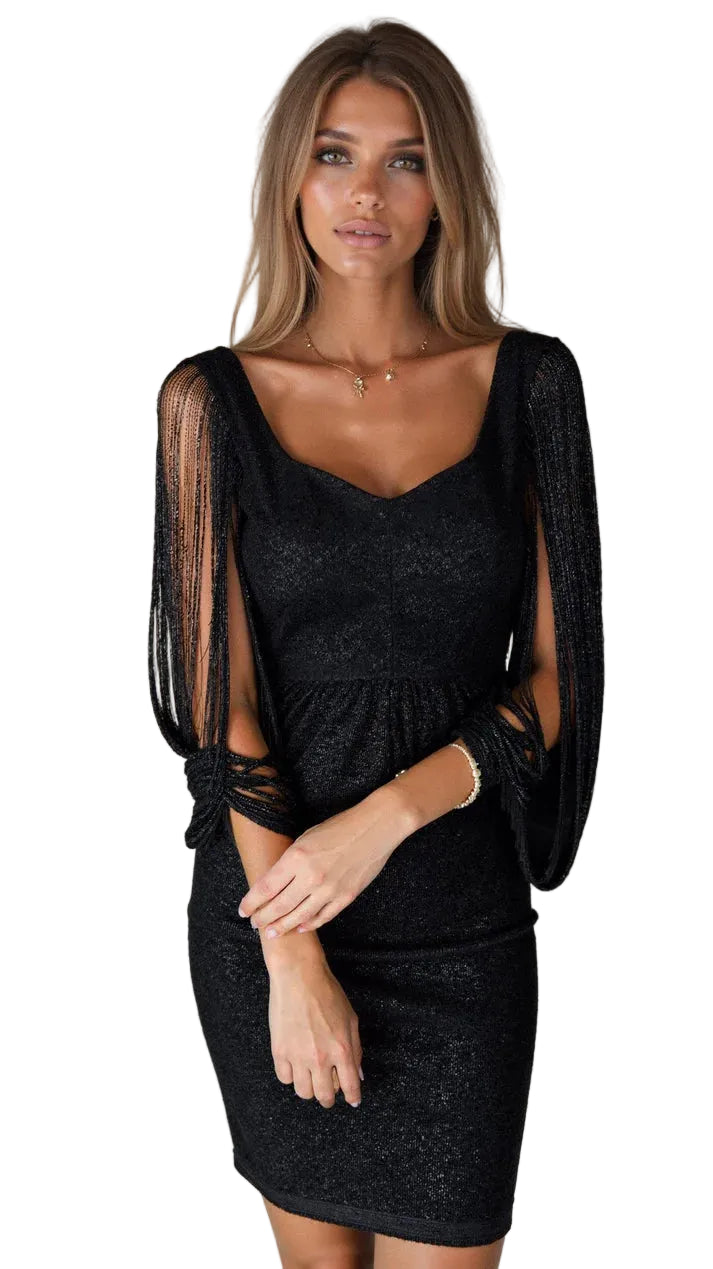 Robe Mini à Manches Frangées-Mini Dress-Gigié